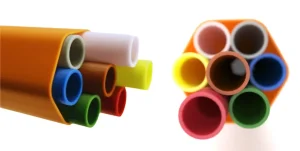 Microduct bundle with color-coded tubes inside an orange protective sheath