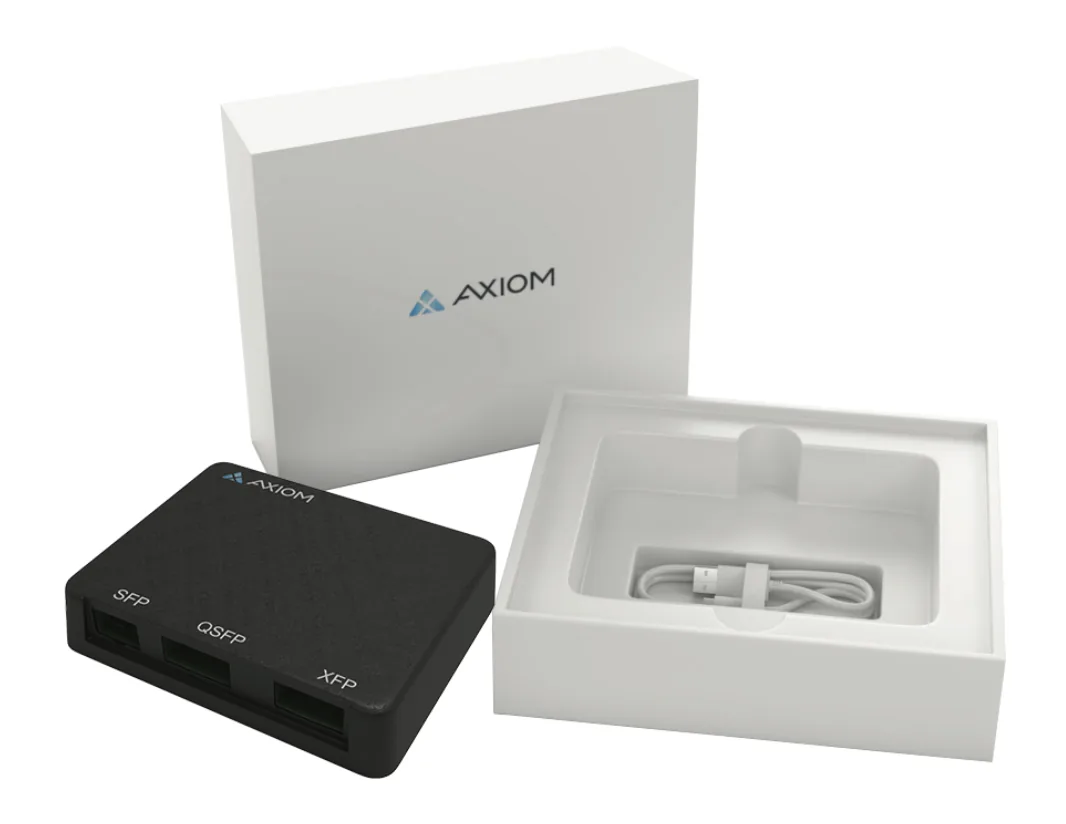Axiom Tuning/Coding Box with SFP, QSFP and XFP ports beside its packaging